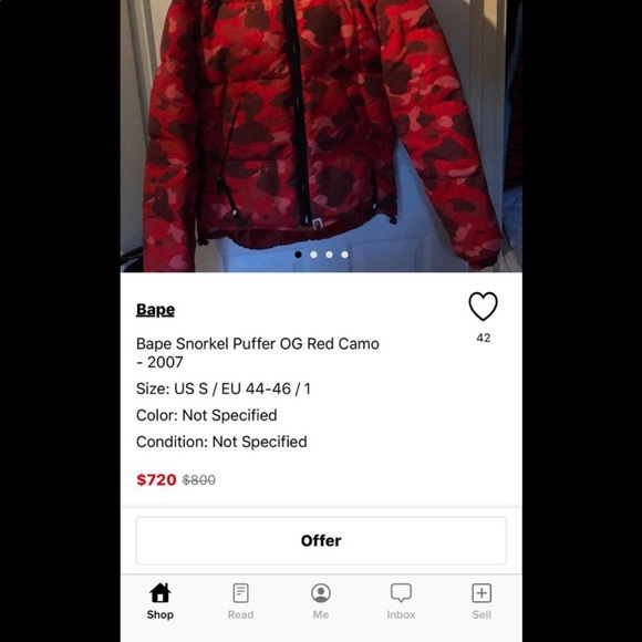 Bape Bathing Ape red Camo reversible puffer jacket size S - Picture 11 of 12